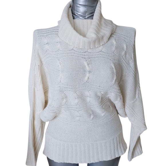 Body Central Cream Cable Knit Sweater - Size M - Cowl Neck Pullove - Picture 1 of 6